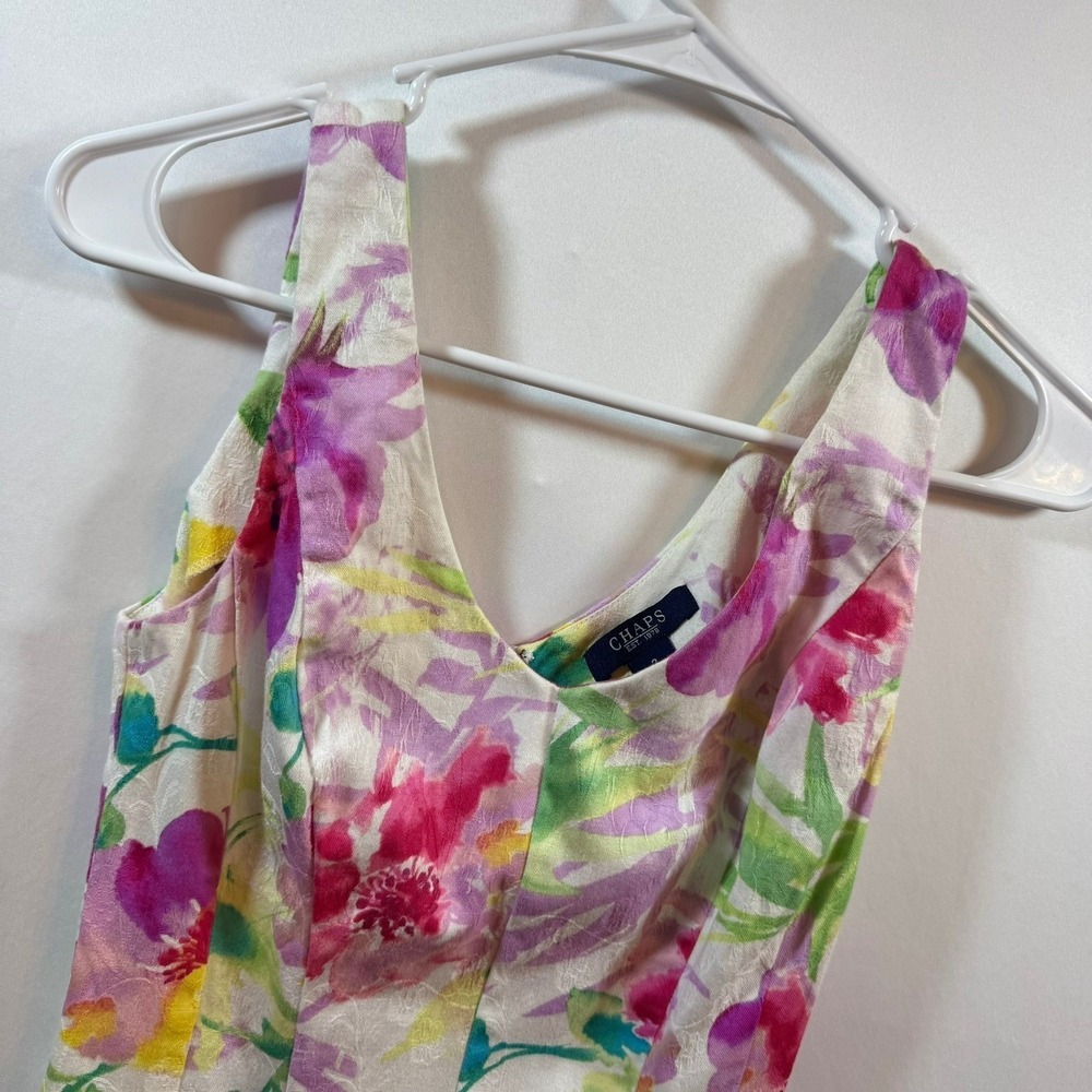 Chaps Womens Floral Sleeveless V-Neck Jacquard Fit Flare Dress Multi-Color Sz 2
